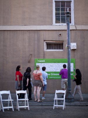 Festival-goers at the Jammin' on Julia street fair in New Orleans interact with Neighborland's art installation on the side of an empty building in the city's arts district in April. Festival-goers at the Jammin' on Julia street fair in New Orleans interact with Neighborland's art installation on the side of an empty building in the city's arts district in April.